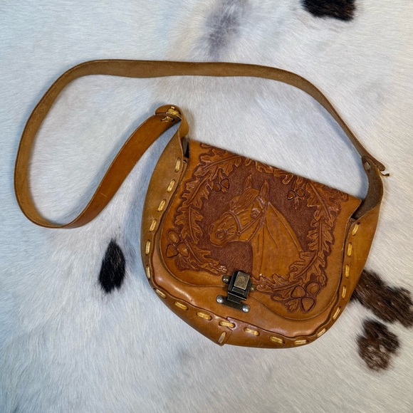 Vintage Tooled Leather Western Crossbody Bag - Picture 1 of 4